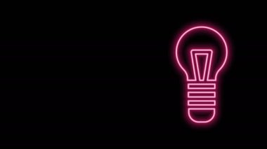 Siyah arkaplanda izole edilmiş fikir ikonu kavramına sahip parlak neon hattı ampulü. Enerji ve fikir sembolü. İlham konsepti. 4K Video hareketli grafik canlandırması