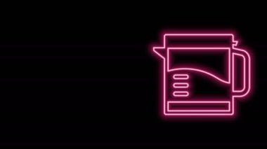 Parlayan neon hattı elektrik ısıtıcısı simgesi siyah arkaplanda izole edildi. Çaydanlık ikonu. 4K Video hareketli grafik canlandırması