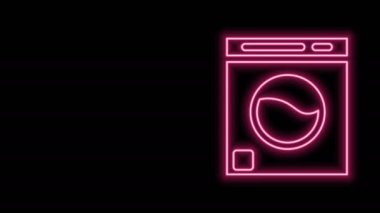 Parlayan neon hattı yıkama ikonu siyah arkaplanda izole edildi. Çamaşır makinesi simgesi. Çamaşır makinesi, çamaşır makinesi. Ev aletleri sembolü. 4K Video hareketli grafik canlandırması