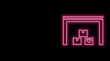 Parlayan neon hattı Depo simgesi siyah arka planda izole edildi. 4K Video hareketli grafik canlandırması