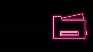 Parlayan neon hattı yazıcı simgesi siyah arkaplanda izole edildi. 4K Video hareketli grafik canlandırması