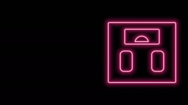 Parlayan neon hattı banyo ölçekli simge siyah arka planda izole edildi. Ağırlık ölçme ekipmanı. Ağırlık ölçeği spor konsepti. 4K Video hareketli grafik canlandırması
