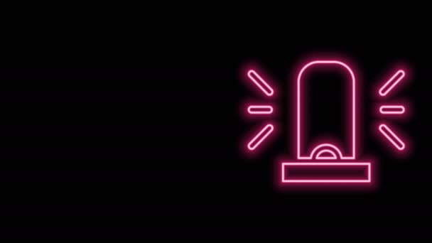 Glowing neon line Flasher siren icon isolated on black background. Emergency flashing siren. 4K Video motion graphic animation — Stock Video