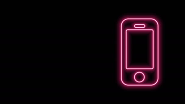 Parlayan neon hattı Smartphone, siyah arkaplanda izole edilmiş cep telefonu simgesi. 4K Video hareketli grafik canlandırması — Stok video
