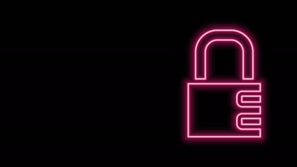 Glowing neon line Safe combination lock icon isolated on black background. Combination padlock. Security, safety, protection, password, privacy. 4K Video motion graphic animation — Stock Video