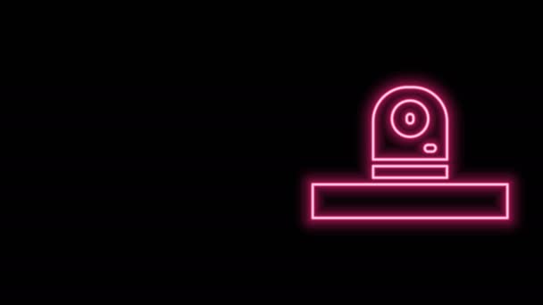 Zářící neonová čára Ikona bezpečnostní kamery izolovaná na černém pozadí. Grafická animace pohybu videa 4K — Stock video
