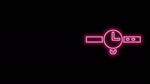 Parlayan neon hattı Kol saati simgesi siyah arkaplanda izole edildi. Kol saati simgesi. 4K Video hareketli grafik canlandırması — Stok video