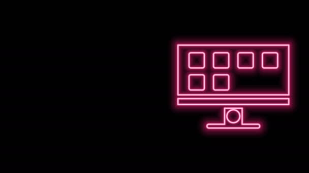 Linha de néon brilhante ícone Smart Tv isolado no fundo preto. Sinal de televisão. Animação gráfica em movimento de vídeo 4K — Vídeo de Stock