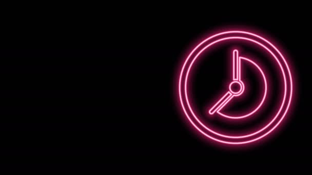 Glowing neon line Clock ikon terisolasi pada latar belakang hitam. Simbol waktu. Animasi grafis gerak Video 4K — Stok Video