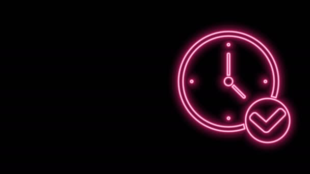 Φωτεινό νέον γραμμή Ρολόι εικονίδιο απομονώνονται σε μαύρο φόντο. Σύμβολο χρόνου. 4K Γραφική κίνηση κίνησης βίντεο — Αρχείο Βίντεο