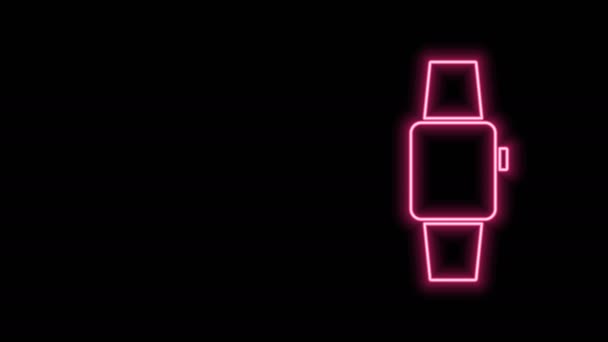 Glödande neon linje Smartwatch ikon isolerad på svart bakgrund. 4K Video motion grafisk animation — Stockvideo