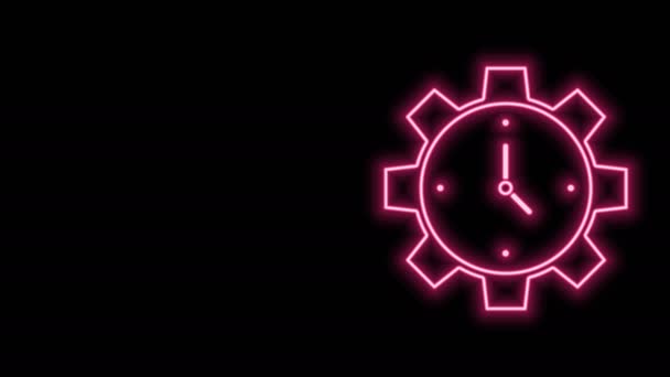 Zářící neonová čára Ikona Time Management izolovaná na černém pozadí. Hodiny a výbava. Symbol produktivity. Grafická animace pohybu videa 4K — Stock video
