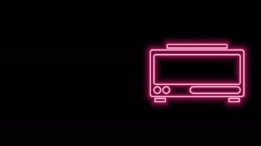 Parlayan neon hattı dijital alarm saati simgesi siyah arkaplanda izole edildi. Elektronik çalar saat. Zaman simgesi. 4K Video hareketli grafik canlandırması