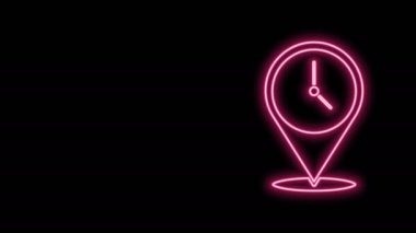 Siyah arkaplanda izole edilmiş saat simgesi ile parlayan neon çizgi konumu. 4K Video hareketli grafik canlandırması