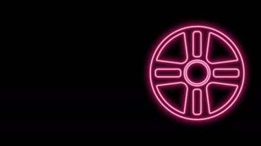 Siyah arkaplanda izole edilmiş bir araba simgesi için parlayan neon hat alloy tekerleği. 4K Video hareketli grafik canlandırması
