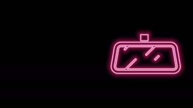 Parlak neon çizgili araba aynası ikonu siyah arkaplanda izole edildi. 4K Video hareketli grafik canlandırması