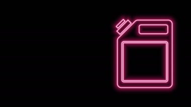 Siyah arka planda izole edilmiş benzin ikonu için parlayan neon hattı kutusu. Dizel gaz ikonu. 4K Video hareketli grafik canlandırması