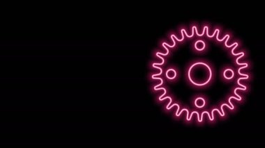 Parlayan neon çizgi ikonu siyah arkaplanda izole edildi. Çarklı teçhizat ayarları. İşçi sembolü. 4K Video hareketli grafik canlandırması