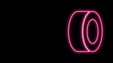 Parlak neon çizgili araba tekerleği ikonu siyah arka planda izole edildi. 4K Video hareketli grafik canlandırması