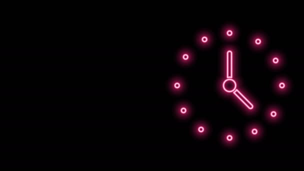 Сяюча піктограма неонової лінії годинника ізольована на чорному тлі. Символ часу. 4K Відео рух графічна анімація — стокове відео