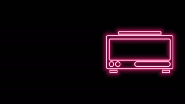 Linea neon luminosa Icona sveglia digitale isolata su sfondo nero. Orologio elettronico sveglia. Icona del tempo. Animazione grafica 4K Video motion — Video Stock