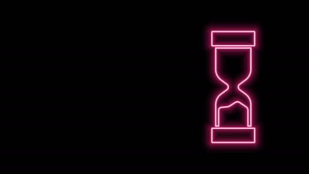 Leuchtende Neon-Linie Alte Sanduhr mit fließendem Sandsymbol isoliert auf schwarzem Hintergrund. Sanduhr-Zeichen. Geschäfts- und Zeitmanagement-Konzept. 4K Video Motion Grafik Animation — Stockvideo