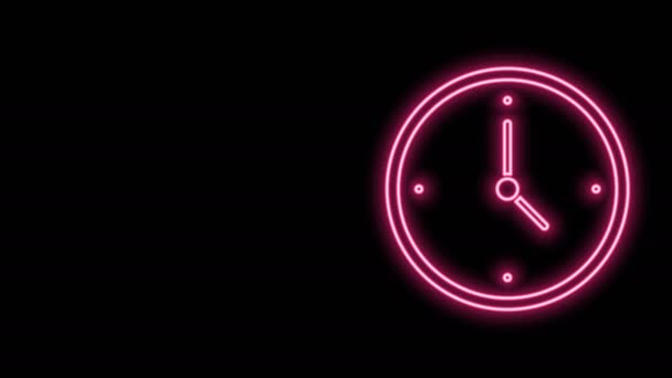 Icono de reloj de línea de neón brillante aislado sobre fondo negro. Símbolo de tiempo. Animación gráfica de vídeo 4K — Vídeos de Stock