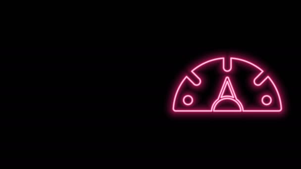 Zářící neonová čára Ikona tachometru izolovaná na černém pozadí. Grafická animace pohybu videa 4K — Stock video