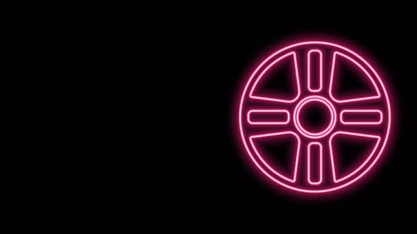 Hehkuva neon line Alloy pyörä auton kuvaketta eristetty mustalla pohjalla. 4K Video motion graafinen animaatio — kuvapankkivideo