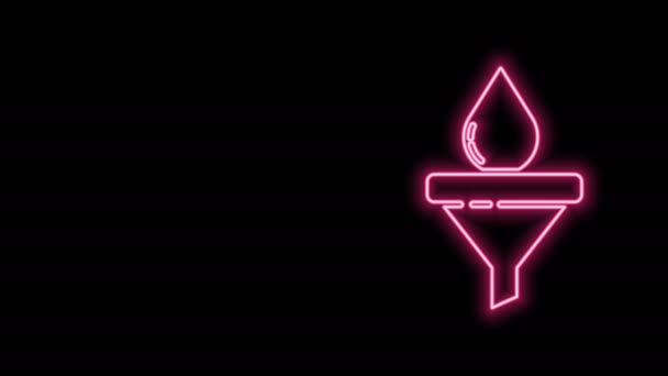 Leuchtende Neon Line Trichter oder Filter und Motoröl Tropfen Symbol isoliert auf schwarzem Hintergrund. 4K Video Motion Grafik Animation — Stockvideo