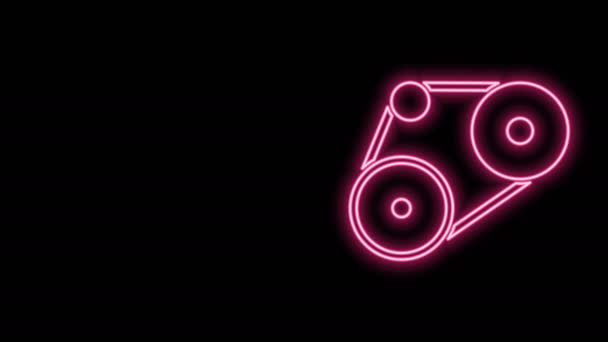 Gloeiende neon lijn Timing riem kit icoon geïsoleerd op zwarte achtergrond. 4K Video motion grafische animatie — Stockvideo