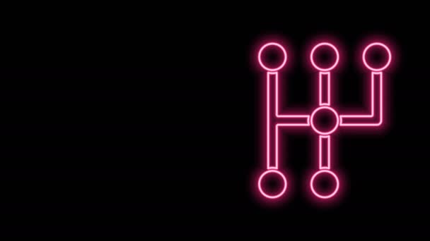Gloeiende neon lijn Versnellingspook pictogram geïsoleerd op zwarte achtergrond. Transmissie icoon. 4K Video motion grafische animatie — Stockvideo