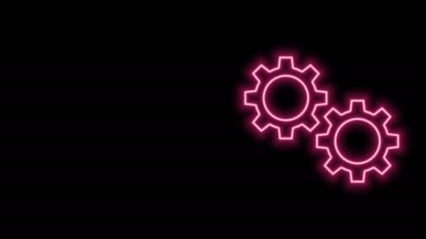 ネオンラインの輝き黒の背景に隔離されたギアアイコン。歯車の設定記号。コグのシンボル。4Kビデオモーショングラフィックアニメーション — ストック動画