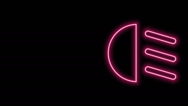 Ragyogó neon vonal Magas sugárzás ikon elszigetelt fekete háttér. Autófényszóró. 4K Videó mozgás grafikus animáció — Stock videók