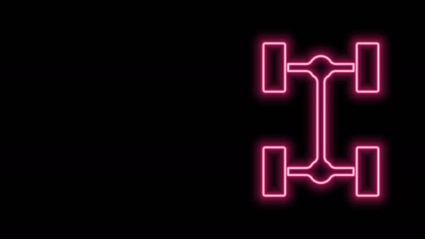 Glowing neon line Chassis car icon isolated on black background. 4K Video motion graphic animation — Stock Video