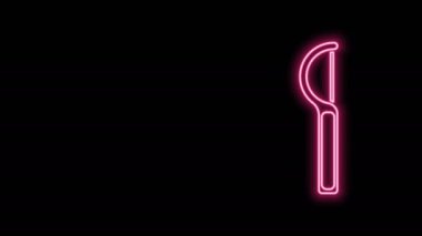 Parlayan neon çizgisi diş ipi simgesi siyah arkaplanda izole edildi. 4K Video hareketli grafik canlandırması
