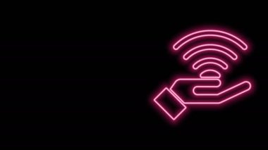 Parlayan neon hattı 5G yeni kablosuz internet kablosuz bağlantı simgesi siyah arkaplanda izole edildi. Küresel ağ yüksek hızlı bağlantı veri oranı teknolojisi. 4K Video hareketli grafik canlandırması