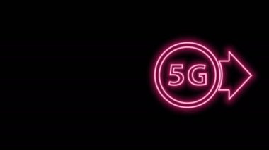 Parlayan neon hattı 5G yeni kablosuz internet kablosuz bağlantı simgesi siyah arkaplanda izole edildi. Küresel ağ yüksek hızlı bağlantı veri oranı teknolojisi. 4K Video hareketli grafik canlandırması