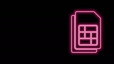 Parlayan neon hattı Sim kart simgesi siyah arkaplanda izole edildi. Cep telefonu sim kart çipi. Mobil telekomünikasyon teknolojisi sembolü. 4K Video hareketli grafik canlandırması