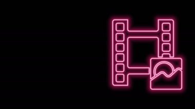 Parlayan neon hattı Görüntü simgesi siyah arkaplanda izole edildi. Film şeridi tabelası. 4K Video hareketli grafik canlandırması