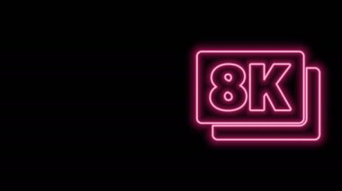 Parlayan neon hattı 8k Ultra HD simgesi siyah arkaplanda izole edildi. 4K Video hareketli grafik canlandırması