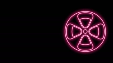 Parlayan neon hattı film makarası simgesi siyah arkaplanda izole edildi. 4K Video hareketli grafik canlandırması
