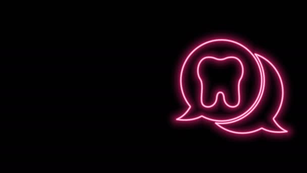 Leuchtende Neon-Linie Zahnsymbol isoliert auf schwarzem Hintergrund. Zahnsymbol für Zahnklinik oder Zahnarztpraxis und Zahnpasta-Packung. 4K Video Motion Grafik Animation — Stockvideo