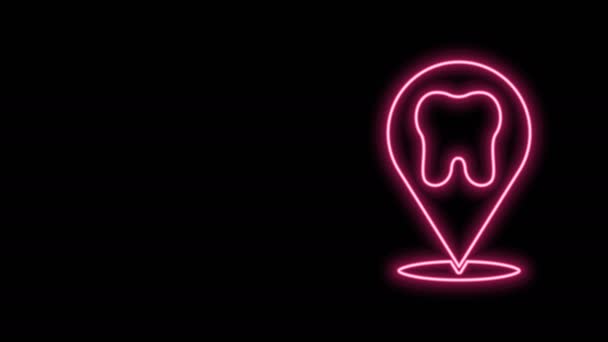 发光的霓虹灯线牙科诊所的位置图标孤立在黑色背景.4K视频运动图形动画 — 图库视频影像