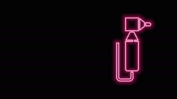 Glödande neon line Tandborr ikon isolerad på svart bakgrund. Dentalt handstycke för borrnings- och slipverktyg. 4K Video motion grafisk animation — Stockvideo