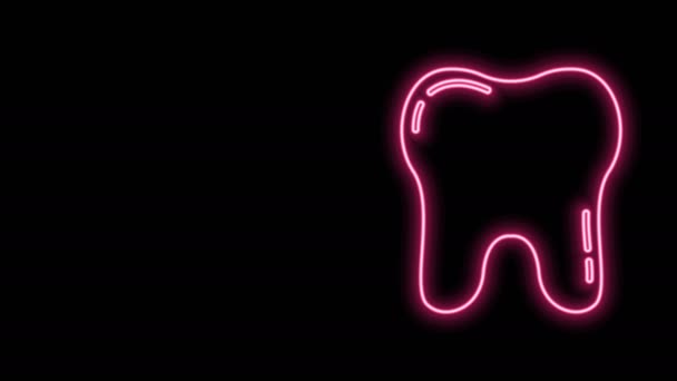 Linha de néon brilhante ícone de dente isolado no fundo preto. Símbolo de dente para clínica odontológica ou dentista centro médico e pacote de pasta de dentes. Animação gráfica em movimento de vídeo 4K — Vídeo de Stock