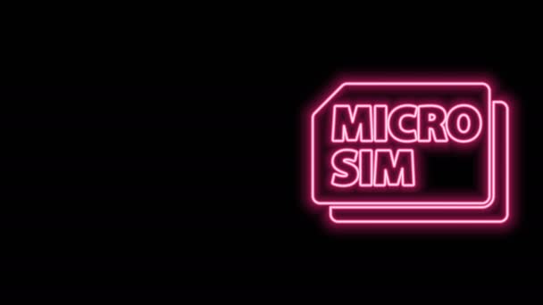 Leuchtendes Neon Line Micro Sim Card Symbol isoliert auf schwarzem Hintergrund. Mobile und drahtlose Kommunikationstechnologien. Elektronische Netzwerkchipverbindung. 4K Video Motion Grafik Animation — Stockvideo