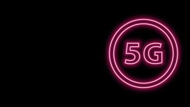 Glödande neon line 5G nya trådlöst internet wifi-anslutning ikon isolerad på svart bakgrund. Globalt nätverk höghastighetsanslutning datahastighet teknik. 4K Video motion grafisk animation — Stockvideo