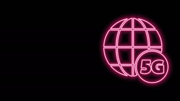 Leuchtende Neon Line 5G neue drahtlose Internet-Wifi-Verbindung Symbol isoliert auf schwarzem Hintergrund. Globale Hochgeschwindigkeitsverbindungstechnologie für Datenraten. 4K Video Motion Grafik Animation — Stockvideo