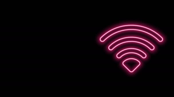 Világító neon vonal Wi-Fi vezeték nélküli internet hálózati szimbólum ikon elszigetelt fekete alapon. 4K Videó mozgás grafikus animáció — Stock videók